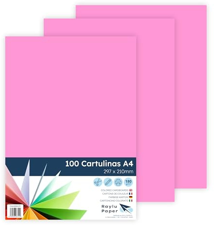 Raylu Paper – Papier Cartonné A4 Coloré, 100 Feuilles Cartonnées, Papier Epais de Couleur, pour l’Ecole, le Bureau, le Scrapbooking, les Activités Manuelles, 180g/m², 210 x 297 mm (Fuchsia)