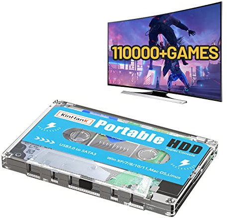 Kinhank 500G HDD Portable Game Drive Built-in 110,000+ Games, Batocera 33 Game System Compatible with 90+ Emulators,Plug and Play,USB3.0,Support for Windows/Laptop/PC/Mac