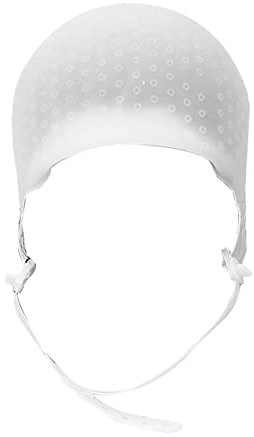 Silicone Hair Highlighting Cap Reusable, DIY Hair Coloring Dyeing Hat with Adjustable Strap, Highlight Cap Tool for Home & Salon Use (White)