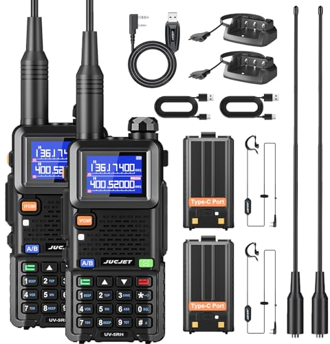 JUCJET 5RH radio bidirezionali a lungo raggio con batteria da 2500 mAh, 999 canali, torcia elettrica, antenna ad alto guadagno, Handheld Ricetrasmittenti per escursioni, avventure(2 pezzi)