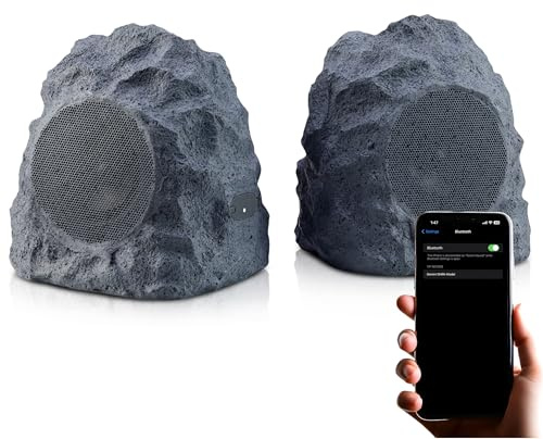Gemini Sound GHRK-400-PR – Aufladbare Bluetooth-Rock-Lautsprecher (Paar), wetterfest gemäß IPX5, TWS-Stereoverkopplung, Akkulaufzeit von 10 Stunden, 4”-Treiber, für Terrassen und Gärten