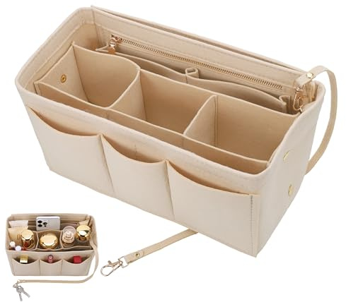 Hejo Handväskor arrangör, filt väskor arrangör shopper beige, M | Multificka handväska innerficka, 27 × 16 × 15 cm väskorganiserare för kvinnor flickor