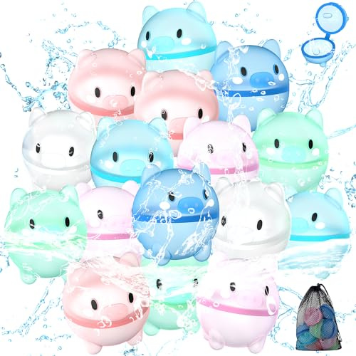 DBPBToU 8/10/12/16 Pcs Bombe à eau Réutilisables pour Enfants Adultes, Bombes à eau à Fermeture Automatique, Jouets de Piscine pour Enfants pour les Jeux Familiaux et les Fêtes de Plage