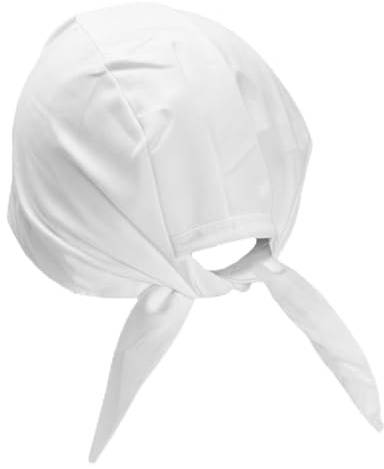 Cotton Durag Biker Skull Cap Bandana with Tie Back Strings Patka Style (White)