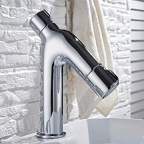 Robinets de lavabo thermostatiques Robinet mitigeur d'eau chaude et froide pour salle de bain Robinet de lavabo chromé Robinet de lavabo monotrou Robinets de grue pour lavabo, robinet de lavabo d
