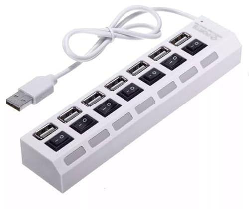 USB Hub 7 Ports With Individual On/Off Switches in White