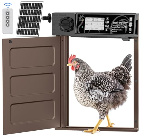 Large Size Automatic Chicken Coop Door Solar - Powered Auto Chicken Door Opener, Automatic Chicken Door with Timer/Light Sensor Modes, Intelligent Obstacle Sensors, Remote Control, 14.76H x 11.02L