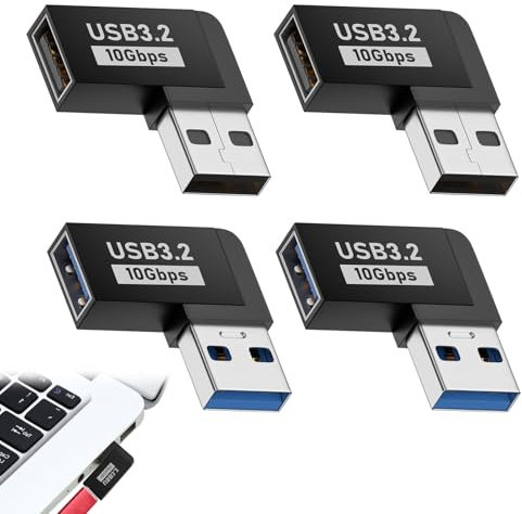 Juego de 4 conectores USB en ángulo de 90 grados, adaptador de ángulo USB 3.2, adaptador de ángulo USB 3.2 macho a hembra, conector en ángulo izquierdo, convertidor de transferencia de datos USB A3.2