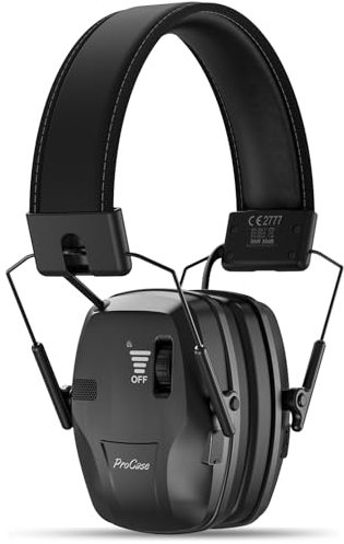 ProCase Casque Anti Bruit Tir Électronique, Casque de Tir Sportif, avec Une Atténuation de SNR 30dB, Casque Antibruit à Amplification Sonore, Rechargeable, Protection Auditive -Noir