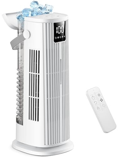 Portable Air Conditioner, 4 in 1 Air Cooler, 1350ML Evaporative Conditioner 120° Oscillating 3 Speeds Tower Fan, 1-12H Timer Quiet Spray Air Cooler Fan for Home Office Travel