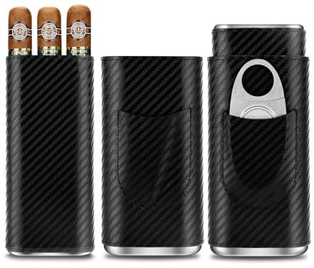 CLZOONG Etui à cigares en Cuir avec Coupe-cigares en Acier Inoxydable, étui à cigares Portable en Cuir pouvant contenir 3 cigares, étui à cigares de Voyage pour l'extérieur (Noir)