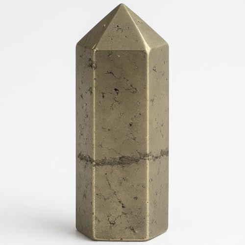 Pandiui23 Pyritstensstorn, kristallstav, naturlig kristallkvarts, sexkantig kristallpelare, bergkristallstavar, klara kvartsstavar, torn (pyrit, 7–8 cm)