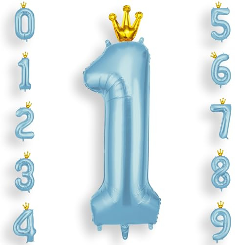 AOOSU Palloncini Compleanno Corona Blu 101 CM, Palloncino Numero 1, Foil Numeri, Giganti Palloncini Numeri, Decorazioni Festa Compleanno, Gonfiabili Pallone per Anniversario
