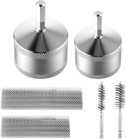 1/2&3/4 Copper Pipe Cleaner for Drill with 1/4 Hex Shank & Brush Blades & Metal Pipe Cleaning Brush, Tube Thread Cleaner, Plumbing Tools for Plumber Removing Rust, HVAC Stain Removal(2 Piece)