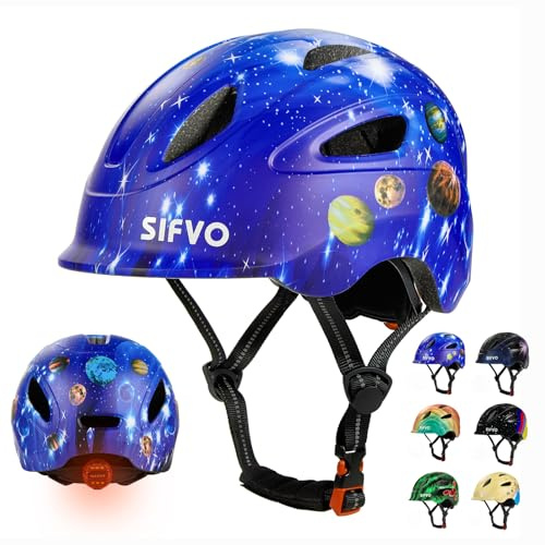 Kids Bike Helmet with Safety Light - SIFVO Bike Helmet 45-48-51-55cm Adjustable for Boys & Girls, Cycle Helmets Kids 3-4-5-8-10 Years for Multi-Sport Bicycle Scooter