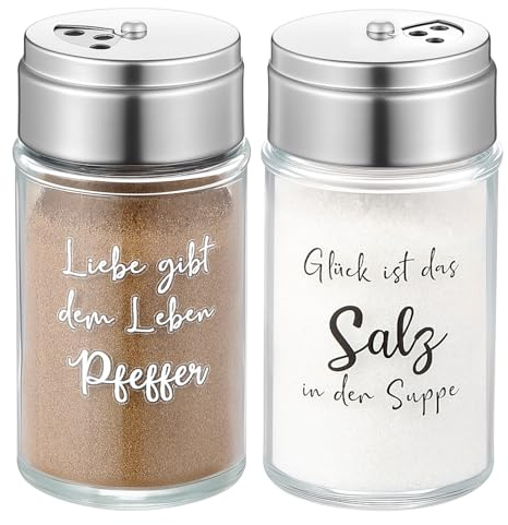Geiserailie Regali di Nozze per Sposi Divertenti Saliere e Pepiere con Coperchi Regolabili in Acciaio Inox Adesivi per Sale e Pepe Spargispezie in Vetro Regalo Inaugurazione Casa(Stile Elegante)