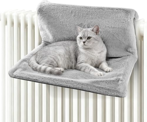 Lit chauffant pour chat, 45 x 30 cm, lit de radiateur pliable pour chat, lit suspendu pour chat, avec housse en peluche douillette et cadre en métal stable, lit chauffant, kit K pour tous les éléments