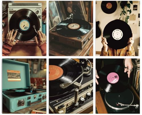INFUNLY Set di 6 stampe artistiche da parete in vinile, stile vintage, 20 x 25 cm, poster con musica su tela, senza cornice, per camera da letto, soggiorno, decorazione artistica per feste