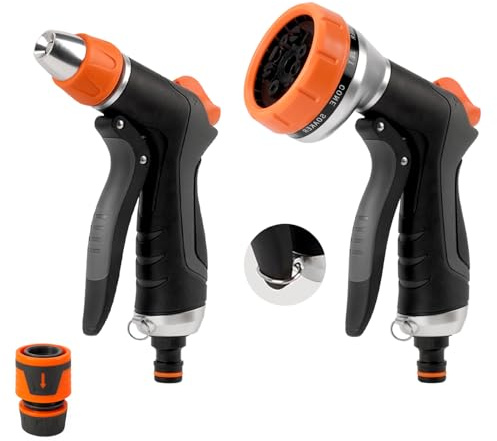 Hoofun 2 pezzi Doccetta da giardino con spruzzatore: Pistola irroratrice a 12 funzioni con collegamento rapido, bloccaggio permanente, protezione antigelo, doccetta ad alta pressione per prato