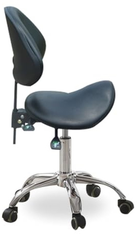 Sadelrullande snurrpall, professionell kontorsstol med sadelpall och kraftig metallbas, hydraulisk rullpall for studio(Black)