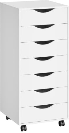 WOLTU Caisson de Bureau avec 7 Tiroirs, Armoire à Dossiers sur roulettes | pour Bureau, Chambre, en Bois d'Ingénierie PB, Blanc, 40x40x90cm