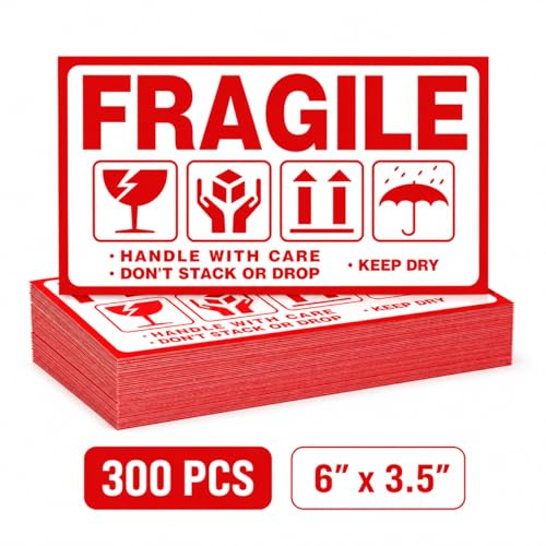 Pack of 'This Way Up/Large Fragile - Please Handle with Care' Packing Stickers/Sticky Labels Handle with Care Keep Dry Upward Do Not Trample Shipping Box Warning Stickers Label (STK-02 300pcs)