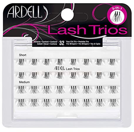 Ardell Lash Trio | Pestañas Postizas Trio Individuales 3 en 1 | Negras | Longitud Corta y Media |Contiene Pestañas Trio - 32 Unidades