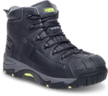 Apache Workwear Men's Mercury Safety Boot | UK Size 10 | Composite Toe Cap and Midsole Protection | Black Leather Non Metallic Shoe | Comfortable Padded Collar and Tongue