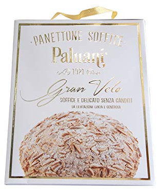 PALUANI Panettone GranVelo, Soft Traditional panettone Without Candied Fruit, with Raisins, garnished with Toasted Almonds, Quality Ingredients, Slow Leavening, Fresh Italian Eggs and Milk, 1000g