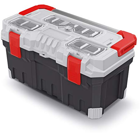 Werkzeugkasten TITAN PLUS Werkzeugkoffer Toolbox Komfortabler Griff Fächer Kunststoff 554 x 286 x 276 mm (LxBxH) Schwarz-Grau
