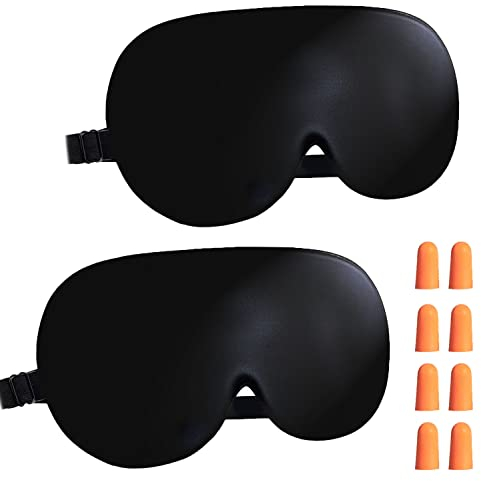 Silk Eye Mask, 2 Pack Natural Silk Sleep Mask with Adjustable Strap and Ear Plugs, Eye Sleep Shade Cover, Blocks Light Sleeping Eye Mask for Women Men