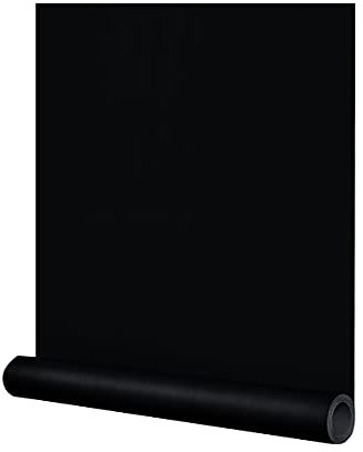 FUKU MON Papel tapiz negro de 24 x 394 pulgadas, papel de contacto negro mate, color negro sólido, texturizado, autoadhesivo, extraíble, grueso, para armarios, dormitorio, decoración de pared