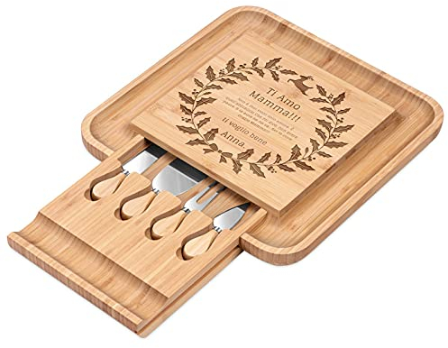 Maverton Tagliere per formaggio e salumi in legno - quadrato - incisione personalizzata - H4 cm x L34 cm - perfetta idea regalo per il Natale - ti voglio bene