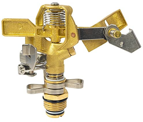 Hourleey 1/2 tum slagsprinkler i mässing, kraftigt vattensprinklerhuvud, justerbart 0-360 graders täckningsmönster, bevattningssprinkler med munstycken för stor uteplats trädgård bevattning (1-pack)