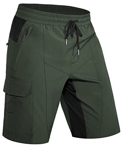 Hiauspor Pantaloni da trekking da uomo - Pantaloncini da MTB - Leggeri - Asciugatura rapida - Con 5 tasche - Da uomo - Per escursionismo, aria aperta, trekking, estate, lavoro e sport, verde, L