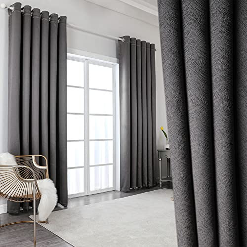 Krismile 100% Blackout Eyelet Curtains Grey - Thermal Insulated & Noise Reducing, Thick Short Curtains for Bedroom, Lined Blackout curtains, Room Darkening Curtains, 46 x54 inch 2 Panels