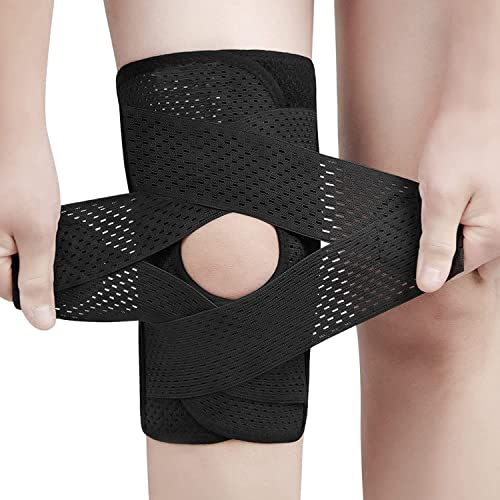 ANAMPION Knee Brace for Knee Pain Adjustable Knee Compression Sleeve Support with Side Stabilizers for Men Women Working Out, Running, Fitness, Weightlifting ACL MCL Meniscal Tear Black (XL)