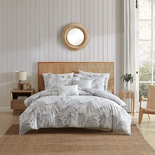 Tommy Bahama - Queen Duvet Cover Set, 100% Soft Cotton Bedding with a Lightweight Feel, 3 Piece Bed Set with Matching Pillowcases & Bonus Throw Pillow Covers (Kayo Grey)