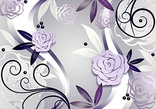 wandmotiv24 Fototapete violette Rosenblüten Ornamente, 200 x 140cm - selbstklebende Vliestapete 150g, Wanddeko, Wandbild, Wandtapete, Blumen lila grau M6309