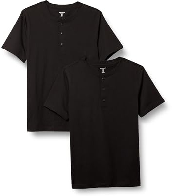 Amazon Essentials Maglietta Henley in Cotone con Maniche Corte Uomo, Pacco da 2, Nero, XL
