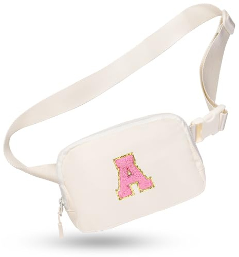 Toptime Bauchtasche Damen, Gürteltasche mit Verstellbarer Gurt und Chenille Buchstabe A, Mode Hüfttaschen Nylon Crossbody Bag Damen Klein, Wasserdicht Umhängetasche für Outdoor, Shopping, Reisen