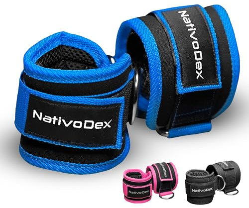 Tobilleras Poleas Gym (Pack 2) - Tobillera para Polea Acolchada - Uso Específico Tobillera y Hombro/Deltoides (Azul)