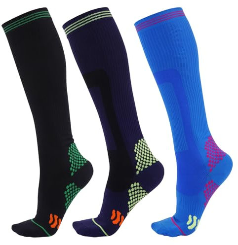 Evolyline 3 Paar Medizinische Kompressionsstrümpfe Damen & Herren flug, kompressionssocken stützstrümpfe thrombosestrümpfe damen Herren für Sport Laufen Reise Fahrrad Radsport 20-30 mmHg