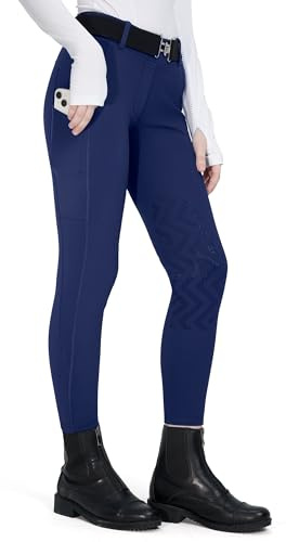 FitsT4 Sports Pantaloni invernali da equitazione per bambini, con rotula, in silicone, termici, con tasca per cellulare e tasche, Blu militare, XS