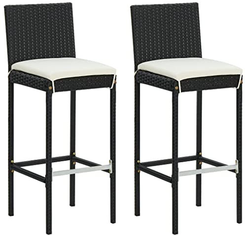 LAPOOH Garten-Barhocker mit Kissen 2 STK. Schwarz Poly Rattan, Barhocker Outdoor Wetterfest, Barstühle, Balkonstuhl, Gartenstuhl - 316668