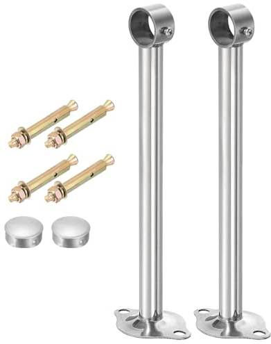 QUARKZMAN 2pz Staffa Asta Tenda a Soffitto, Adatta per Tubo 25mm/0,98 Lunghezza 250mm/9,84 Ganci Asta Tenda in Acciaio Inossidabile per Pareti Armadio Tubo Tenda, Argento