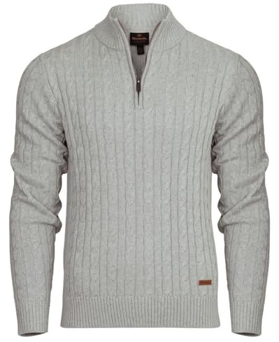 Bench Mens Designer 1/4 Zip Cable Knit Jumper Quarter Zip Pullover Cotton Blend Warm Winter Sweater. Quality Knitted Knitwear