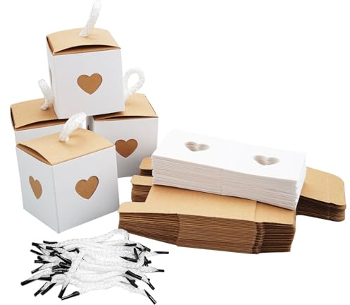 30 Piezas Cajitas Regalo Pequeñas, Regalo Kraft Vintage Corazón, Blanco y Marrón Kraft Corazón Cajitas, Vintage Pequeñas Cajas Regalo Boda, Caja de Carton Chuches, para Dulces Bodas Cumpleaños