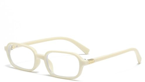 LJCZKA Blå rektangel ljusglasögon för kvinnor män, ram små fyrkantiga glasögon mot trötthet för dator spel läsning, Beige, 65-36-146-16