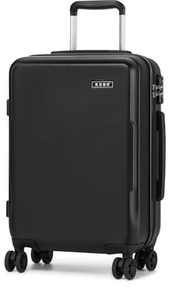KONO Handgepäck Koffer Hartschalen Leicht ABS+PC Koffer Klein Reisekoffer mit TSA Schloss und 4 Rollen 55×38×20, 33L, Schwarz